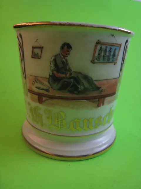 Antique  OCCUPATIONAL  SHAVING MUG - TAILOR at Work Bench, Limoges, France, NICE