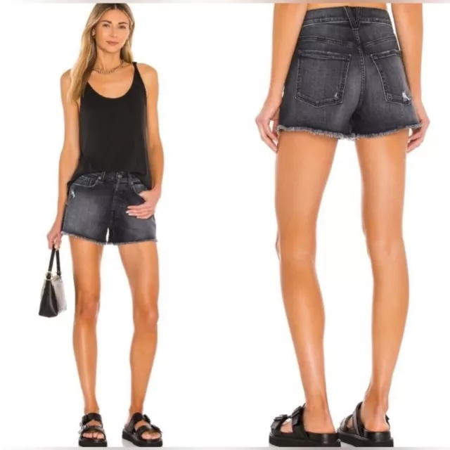 NWT 7 For All Mankind Monroe High Rise Cutoff Shorts Black Acid Wash - Size 33