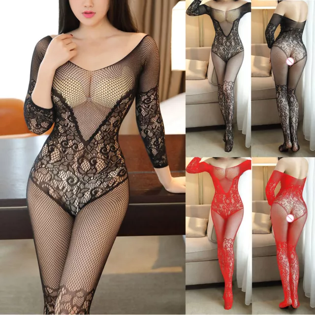 Body Intimo Aperto Cavallo Biancheria da Notte Rete Sexy Bodystocking A ^