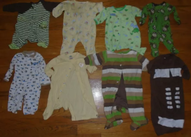 Boy Newborn One Piece Sleeper Assorted Lot Of 8 Carter's + Little Me + Gerber