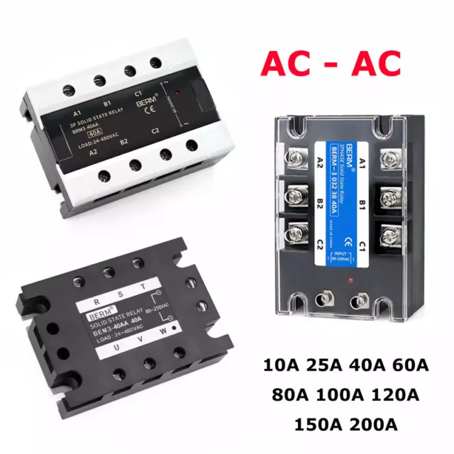 Entrada de relé de estado sólido trifásico SSR 80 ~ 250 VAC CA 10A ~ 200A