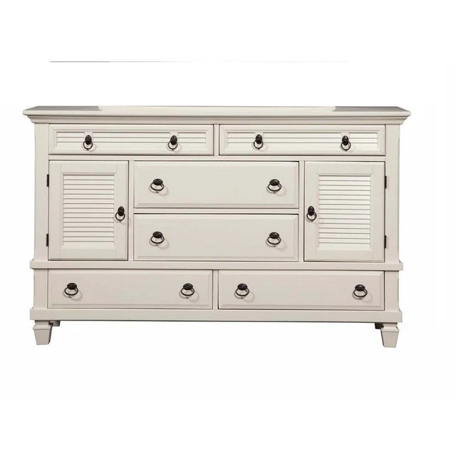 Pine Wood Dresser with 2 Cabinet & 6 Drawer in White White 6-drawer