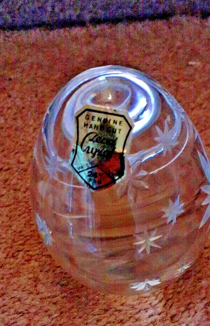 Genuine Hand Cut Lead Crystal Stars + Swirls Small Egg Shaped Glass Paperweight