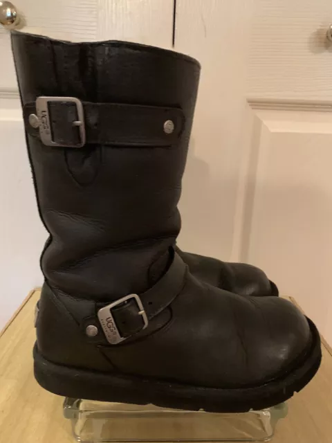 UGG Women’s Kensington 5678 Black Moto Leather Fur Lined Boots Size 6 to 6 1/2