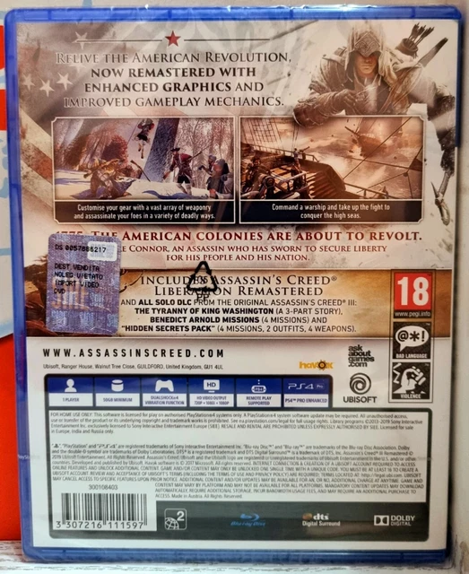 Assassin's Creed Iii Remastered Ps4 Con Dlc E Liberation Pal Eu Con Italiano New 2