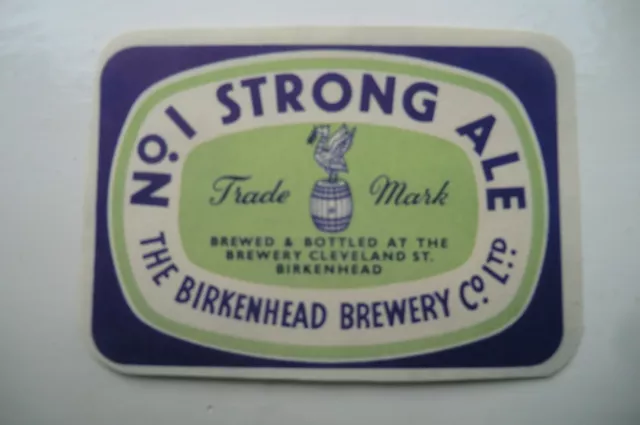 MINT BIRKENHEAD BREWERY No1 STRONG ALE  BREWERY BEER BOTTLE LABEL