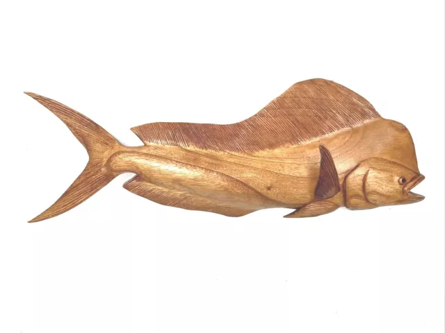 Mahi Wall Mount Hand Carved Wood Art Home Decor Fish Tiki Bar