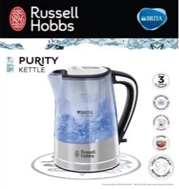 Russell Hobbs 22851 Plastic Brita Filter Purity Kettle, 1 Litre 3Kw, Transparent