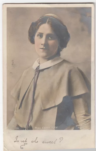 Miss Edna May Actress, RPPC Hand-tinted Real Photo Postcard, UK Fellino 1900's