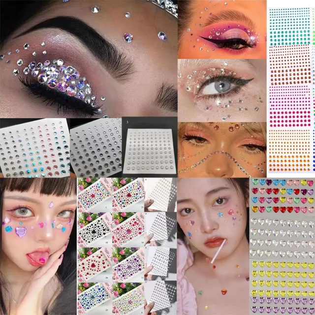 Face Gems Adhesive Glitter Jewel Tattoo Sticker Festival Rave Party Body Make Up