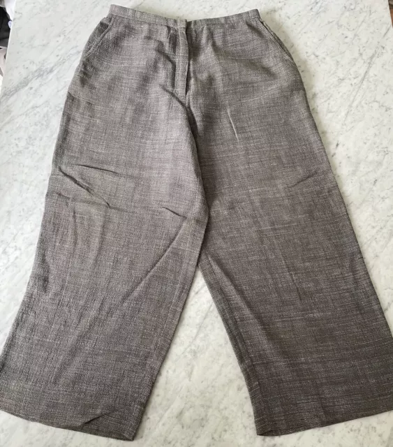 EILEEN FISHER Pants S Linen Cropped Wide Leg Flat Front Trouser Front Zip Gray