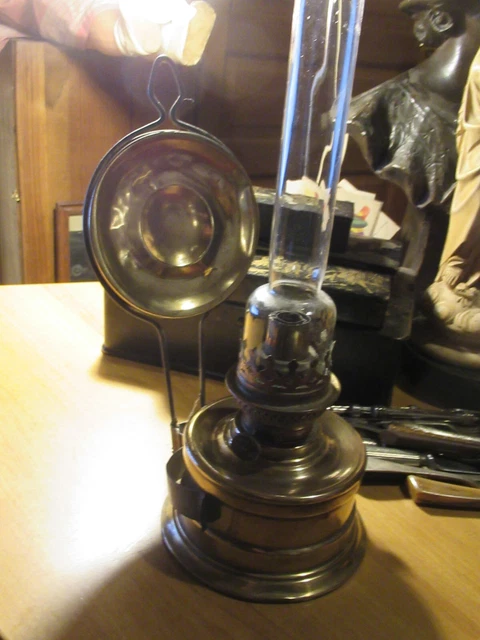 ANCIENNE RARE LAMPE à Pétrole en cuivre avec réflecteur TBE fin XIX