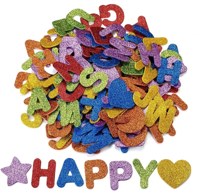 Oumezon 168 StüCk Moosgummi Buchstaben Glitter Schaumstoff Aufkleber Buchstaben