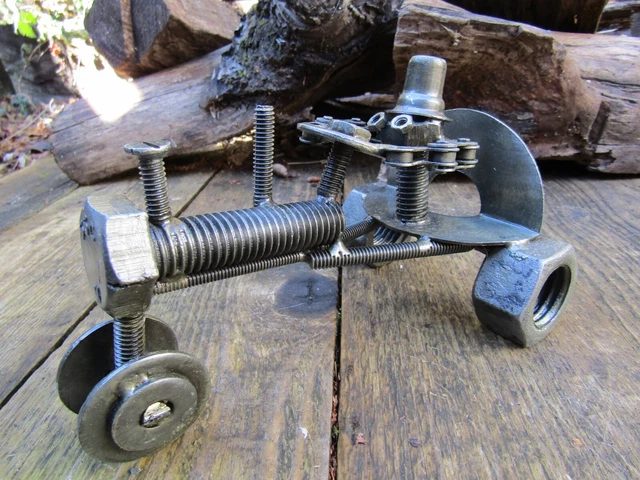 Hand Made Recycled Bike Chain Nut Farm Tractor Metal Art Sculpture Ornament