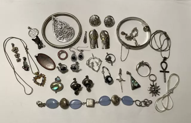 Sterling Silver Vtg Mostly Wear and Repair Scrap Resale Jewelry Lot, 136  Grams