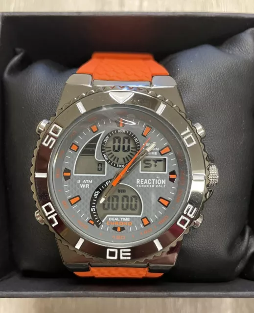 Kenneth Cole Reaction Men's Watch Chronograph Digital / Analog Orange Band