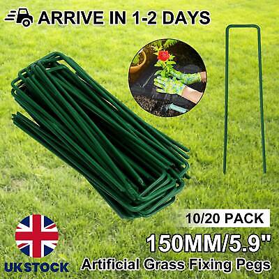 50 Green Artificial Grass Turf U Pins Metal Galvanised landscape Weed Pegs