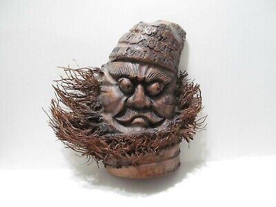 Antique Chinese Bamboo Root Carved Beard Face Old Man Spirit Longevity Warrior