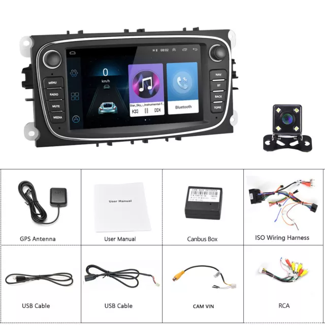 7'' Android8.1 Voiture Radio Stéréo GPS Navi pour Ford Focus Mondeo Galaxy II + Appareil photo 2