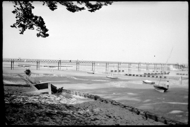 Portrait Men's Beachfront Landscape Lounge Chair - Antique Photo Negative Year. 1950