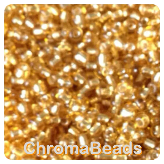 100g GOLD SILVER-LINED glass seed beads - choose size 6/0, 8/0, 11/0 (4, 3, 2mm)