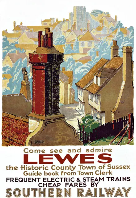 Art Ad Lewes Southern Railway   Train Rail Travel  Poster Print