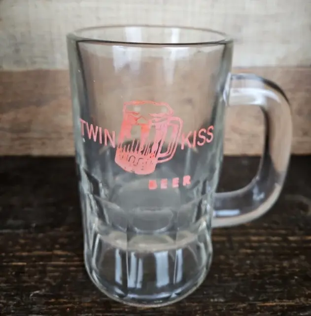 Root Beer Mug Twin Kiss Soda Pop 5 1/2" Tall Retro Thick Heavy Glass Vintage