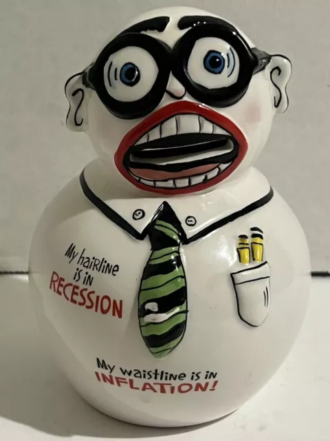 Ceramic Old Man Piggy Bank Hairline In Recession Waistline In Inflation Funny