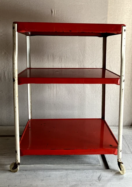 Vintage Cosco 3 Tier Rolling Cart Red and White 1950s Mid Century Vintage Cosco 3 Tier Rolling Cart Red and White 1950s Mid Century