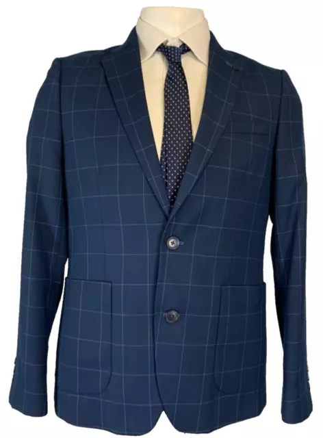 BURTON BLAZER JACKET 40 REGULAR NAVY BLUE Windowpane Button Up Formal Office