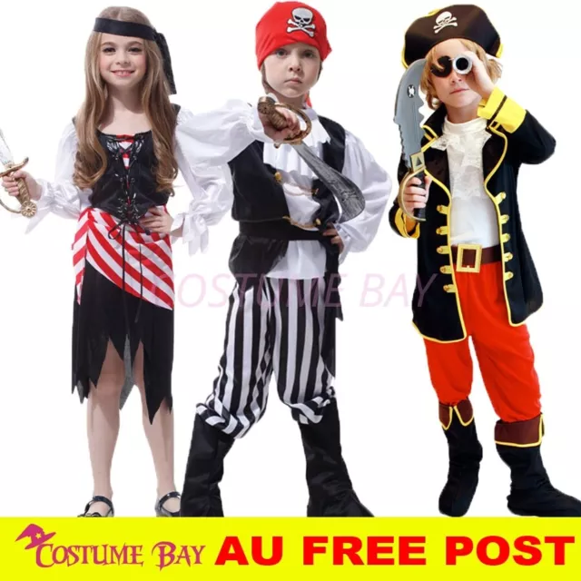 Kids Boys Pirate Captain Costume Suit Halloween Caribbean Jack Cosplay Bookweek