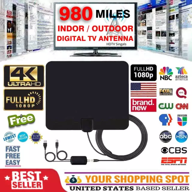 980 Mile Range Antenna TV Digital HD Skywire 4K Antena HDTV 1080P Amplifier Fox.