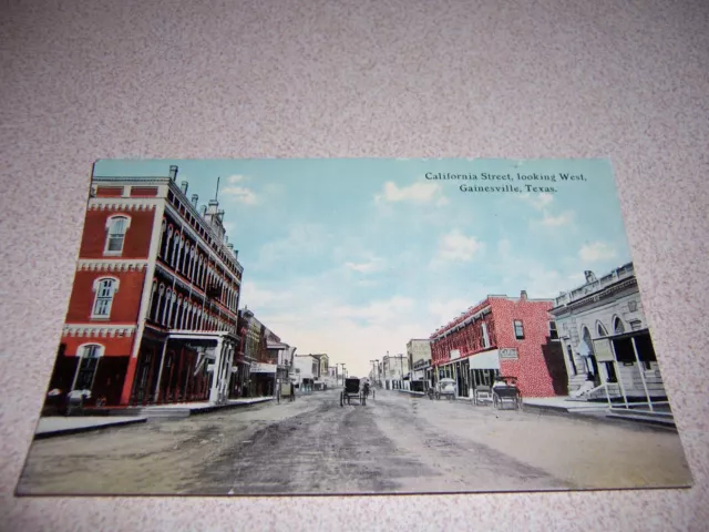 1910s CALIFORNIA STREET SCENE, DOWNTOWN, GAINESVILLE TEXAS ANTIQUE POSTCARD