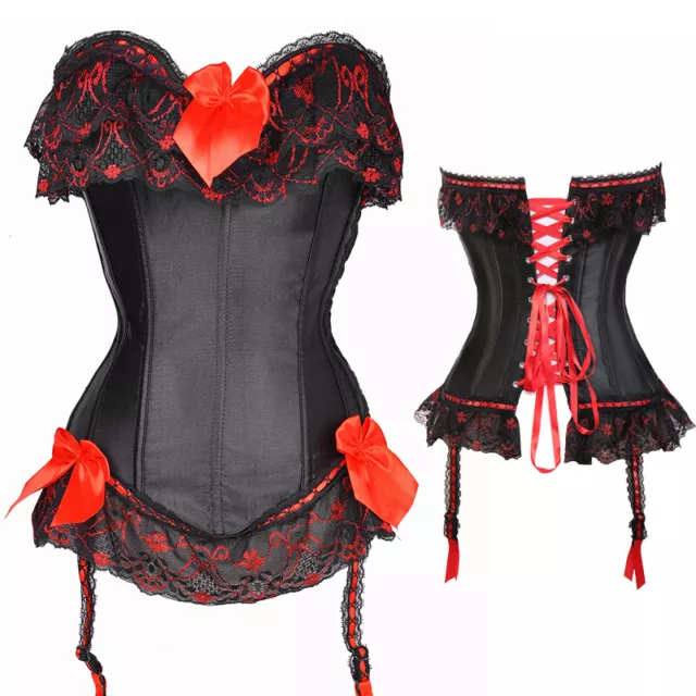 Sexy Women's Lace Up Boned Top Bustier Burlesque Basque Overbust Floral Corset