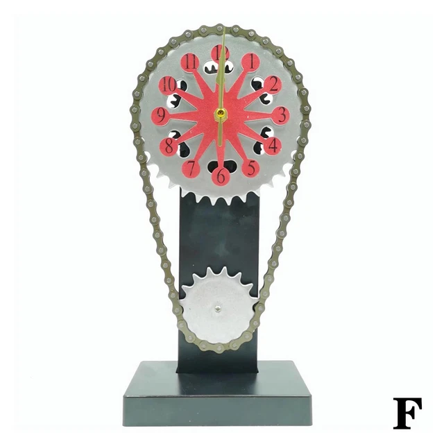 Red Vintage Rotating Gear Clock Desk Clock Antique Gear Iron Timing Chain Sha U6