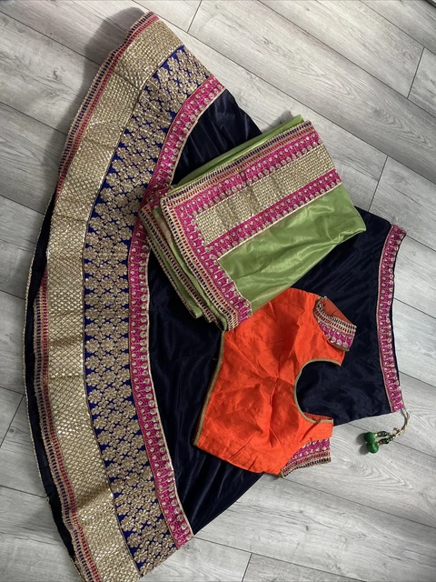Chaniya Choli blu taglia 16 verde e arancione