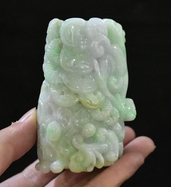 3" Rare Old Chinese Dynasty Natural Jadeite Jade Carving Coin Wealth Statue
