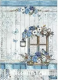 DFSA4338 Blue Land Window Stamperia Rice Paper A4 Decoupage Mixed media