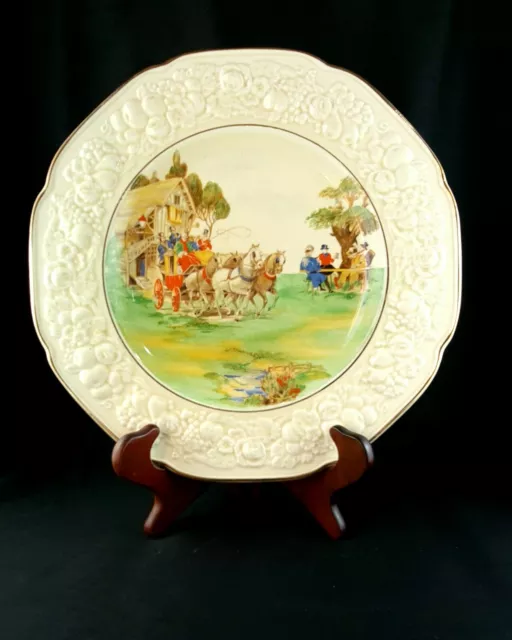 Rare English Crown Ducal Florentine Plate in Ye Old Tavern Scene C1930s