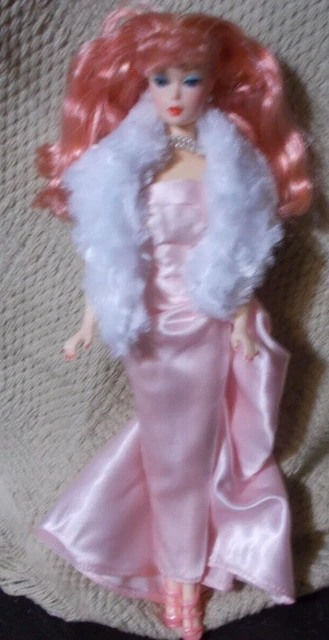 Reproduction Barbie dress-Gown,fur, necklace & heels-NO DOLL