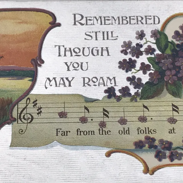Remembered Still Though You May Roam Vintage Postcard Antique Music Floral