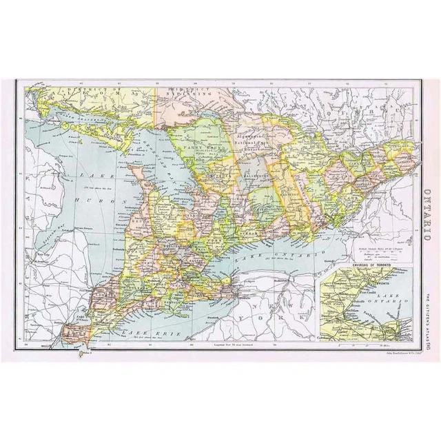 Old Map Inset ONTARIO WITH INSET of Toronto - Antique Map 1894 by Bartholomew £8.99 ...