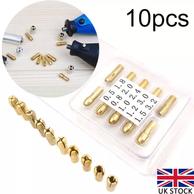 10x Mini 0.5-3.2mm Brass Drill Chuck Collet Bit Set 4.8mm Shank For Rotary Tools