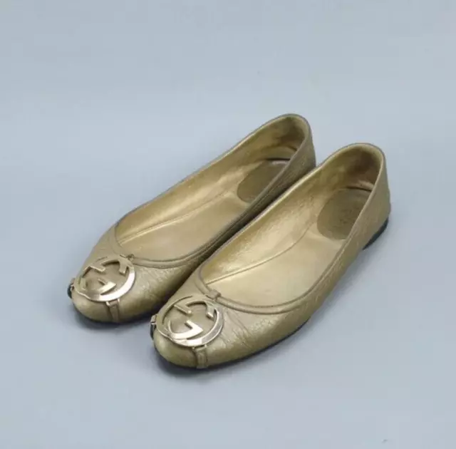 GUCCI $800 GG Logo Gray Leather Ballet Flat Shoes size 36 US6 Made in Italy