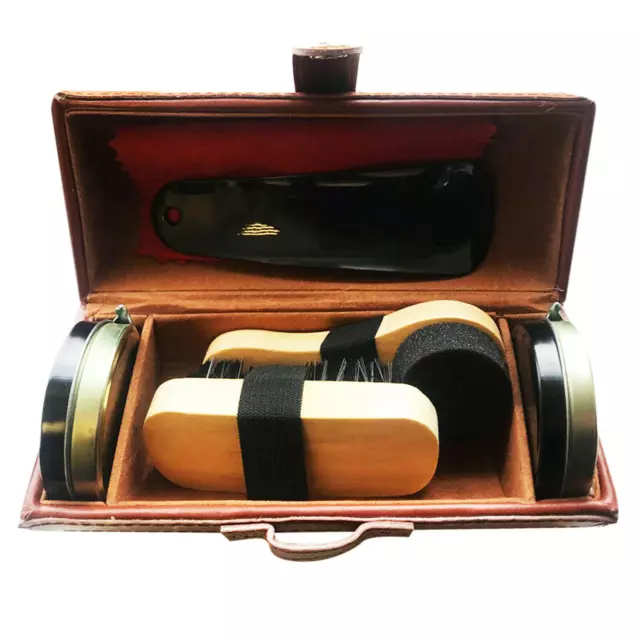 SHOE CLEANING CARE KIT SET for BROWN BLACK LEATHER with POLISH BRUSH TRAVEL CASE