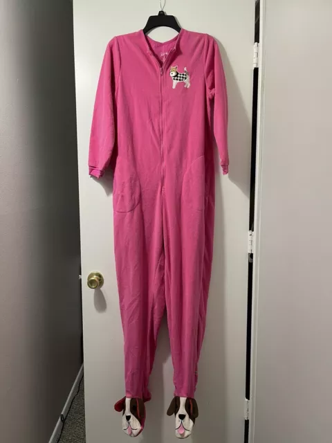 Nick & Nora Dog Footie One Piece Pajamas Pink Fleece Medium