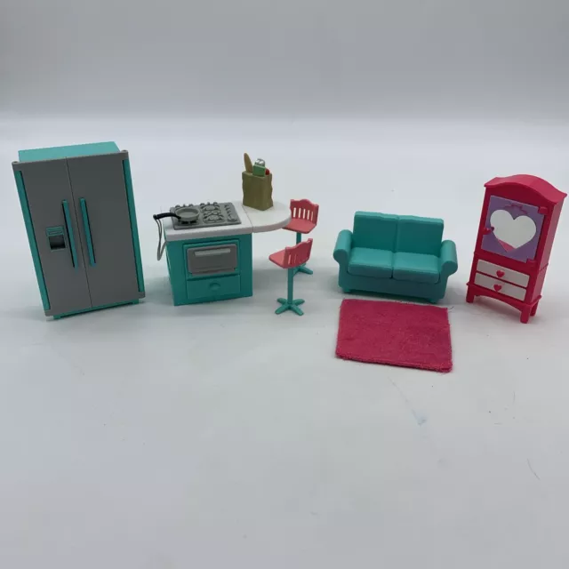 Dollhouse Furniture Lot of 6 Kitchen Living Room Stove Sound Teal Pink Toys R Us