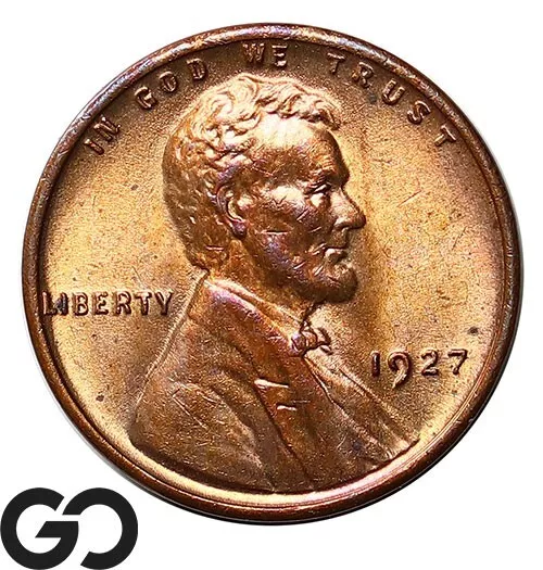 1927 Lincoln Cent Wheat Penny, Lustrous RED, Solid Gem BU++ RD