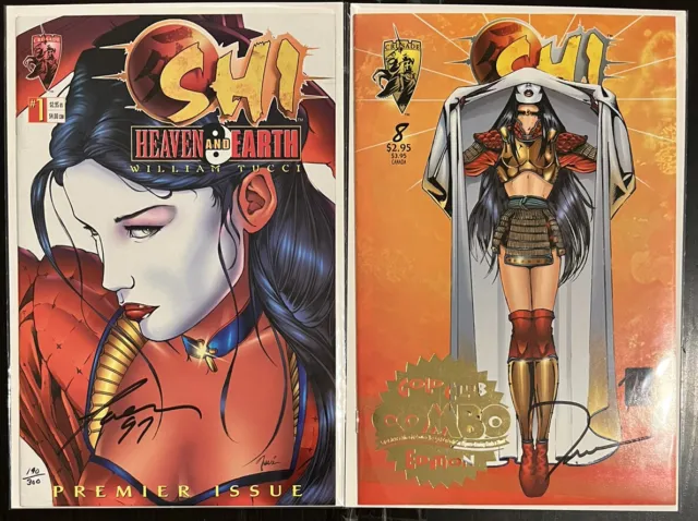 Shi #8 Gold Club Signed Billy Tucci, Heaven & Earth #1 Signed 190/300 F/VF