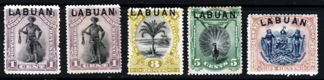 LABUAN QV 1894-97 LABUAN Overprinted North Borneo SG 62, 62a, 64, 65 & 100 MINT